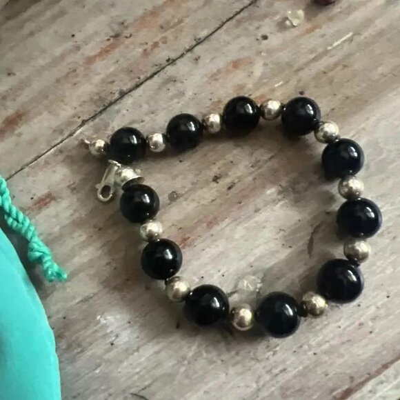 Like New!  Tiffany & Co. Sterling Silver and Black Onyx Beaded Bracelet - 7.5 In - Picture 2 of 4